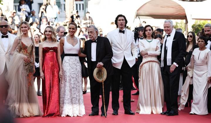 (240517) -- CANNES, May 17, 2024 -- Director Francis Ford Coppola (5th L) and cast members arrive for the screening of the film Megalopolis at the 77th edition of the Cannes Film Festival in Cannes, southern France, on May 16, 2024. ) FRANCE-CANNES-FILM FESTIVAL- MEGALOPOLIS GaoxJing 