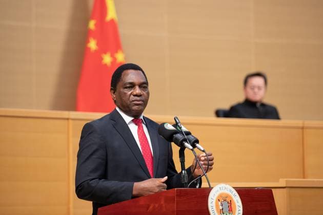 (240517) -- LUSAKA, May 17, 2024 -- Zambian President Hakainde Hichilema delivers a speech during the China-Zambia High-Quality Development Forum in Lusaka, Zambia, May 15, 2024. A forum to promote cooperation between China and Zambia opened here Wednesday with China s pledge to build on past successes to open new horizons of cooperation through high-quality development. ) ZAMBIA-LUSAKA-CHINA-HIGH-QUALITY DEVELOPMENT FORUM PengxLijun 