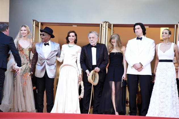 Grace VanderWaal, Giancarlo Esposito, Aubrey Plaza, Francis Ford Coppola, Romy Croquet, Adam Driver and Kathryn Hunter at the MEGALOPOLIS premiere at the 77th Cannes Film Festival 16 05 2024