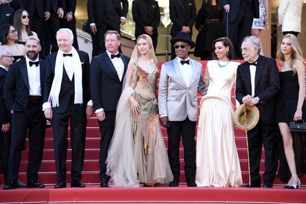 Shia La Beouf , Giancarlo Esposito, Aubrey Plaza, Francis Ford Coppola, Romy Croquet, Adam Driver and Kathryn Hunter at the MEGALOPOLIS premiere at the 77th Cannes Film Festival 16 05 2024