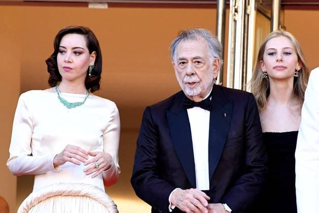 Aubrey Plaza, Francis Ford Coppola and his granddaughter Romy at the Megalopolis film premiere on 16 05 2024 in Cannes Cannes Film Festival 2024 Megalopolis film premiere