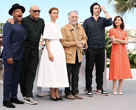 American director Francis Ford Coppola, actress Aubrey Plaza, actors Laurence Fishburne, Adam Driver, Giancarlo Esposito and British actress Nathalie Emmanuel attend the photo call for Megalopolis at the 77th Cannes Film Festival in Cannes, France on Friday, May 17, 2024.  CAN20240517106 RUNExHELLESTAD