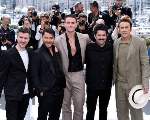 Cannes, 77th Cannes Film Festival 2024, Red carpet film The surfer In the photo: Thomas Martin, Justin Rosniak, Alexander Bertrand, Lorcan Finnegan, Nicolas Cage  Copyright: xAlbertoxTerenghix xipa-agency.nex xPoolxPhotoxEventsx03x IPA_Agency_IPA46181064
