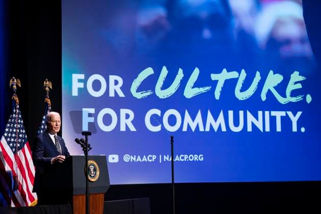 President Joe Biden speaks at the National Museum of African American History and Culture in Washington, DC, on Friday, May 17, 2024. Biden delivered remarks at an NAACP event marking the anniversary of Brown v. Board of Education at the Museum.  WAX20240517803 AlxDrago