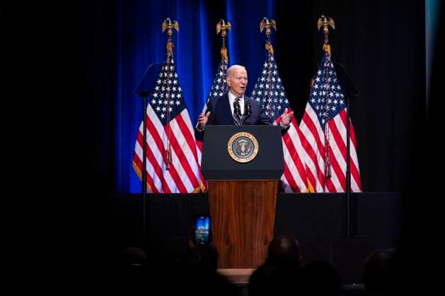 President Joe Biden speaks at the National Museum of African American History and Culture in Washington, DC, on Friday, May 17, 2024. Biden delivered remarks at an NAACP event marking the anniversary of Brown v. Board of Education at the Museum.  WAX20240517804 AlxDrago