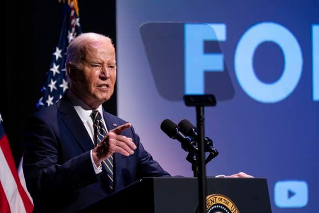 President Joe Biden speaks at the National Museum of African American History and Culture in Washington, DC, on Friday, May 17, 2024. Biden delivered remarks at an NAACP event marking the anniversary of Brown v. Board of Education at the Museum.  WAX20240517808 AlxDrago