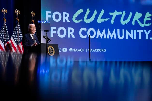 President Joe Biden speaks at the National Museum of African American History and Culture in Washington, DC, on Friday, May 17, 2024. Biden delivered remarks at an NAACP event marking the anniversary of Brown v. Board of Education at the Museum.  WAX20240517809 AlxDrago