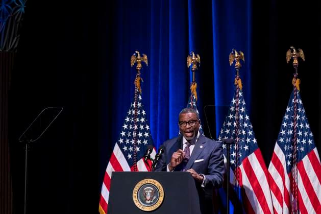 Derrick Johnson, president of the NAACP, speaks at the National Museum of African American History and Culture in Washington, DC, US, on Friday, May 17, 2024. President Joe Biden delivered remarks at the NAACP event marking the anniversary of Brown v. Board of Education at the Museum.  WAX20240517812 AlxDrago