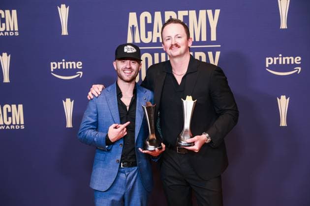 May 16, 2024, Frisco, Tx, USA: Greylan James and Chase McGill, winners of the Song of the Year award for Next Thing You Know, pose in the press room during the 59th Academy of Country Music Awards at The Ford Center at The Star on May 16, 2024 in Frisco, Texas. Frisco USA - ZUMAs181 20240516_zea_s181_410 Copyright: xOzziexBx
