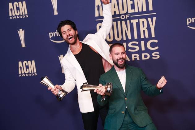 May 16, 2024, Frisco, Tx, USA: Dan Smyers and Shay Mooney of Dan + Shay, winners of the Duo of the Year award, pose in the press room during the 59th Academy of Country Music Awards at The Ford Center at The Star on May 16, 2024 in Frisco, Texas. Frisco USA - ZUMAs181 20240516_zea_s181_407 Copyright: xOzziexBx