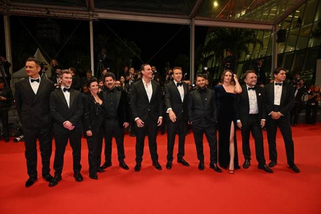 Cannes 2024 Premiere The Surfer Justin Rosniak, Lorcan Finnegan, Nicolas Cage, Julian McMahon, Thomas Martin, Brunella Cocchiglia, Alexander Bertrand, Robert Connolly attending the premiere of the movie The Surfer during the 77th Cannes Film Festival in Cannes, France on May 17, 2024. Photo by Julien Reynaud APS-Medias ABACAPRESS.COM Cannes France  Copyright: xReynaudxJulien APS-Medias ABACAx