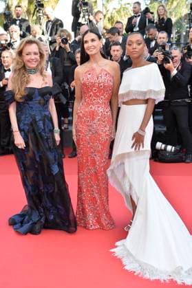 Caroline Scheufele, Demi Moore and Sophie Wilden at the KINDS OF KINDNESS premiere at the 77th Cannes Film Festival 17 05 2024
