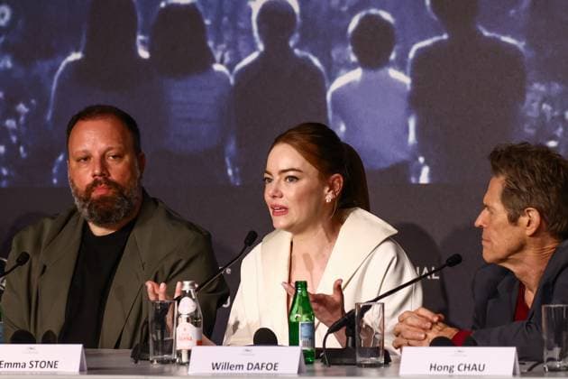 May 18, 2024, Cannes, France: Yorgos Lanthimos, Emma Stone and Willem Dafoe attend the Kinds Of Kindness Press Conference during the 77th annual Cannes Film Festival at Palais des Festivals on May 18, 2024 in Cannes, France. Cannes France - ZUMAz156 20240518_zip_z156_015 Copyright: xBeataxZawrzelx