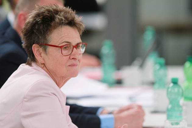 Dresden, Sachsen, Deutschland, 18.05.2024: Werft Laubegast: Landesparteitag Bündnis Sahra Wagenknecht (BSW): Spitzenkandidatin Sabine Zimmermann *** Dresden, Saxony, Germany, 18 05 2024 Laubegast shipyard State party conference Alliance Sahra Wagenknecht BSW top candidate Sabine Zimmermann Copyright: xdtsxNachrichtenagenturx dts_37203