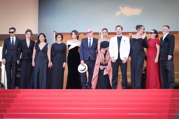 Cannes Emilia Perez Screening DB ClÃ ment Ducol, Camille, Jacques Audiard, Zoe Saldana, Edgar Ramirez, Adriana Paz, Karla Sofia Gascon, Selena Gomez, Damien Jalet and Virginie Montel attend the Emilia Perez Red Carpet at the 77th annual Cannes Film Festival at Palais des Festivals on May 18, 2024 in Cannes, France. Photo by David Boyer ABACAPRESS.COM Cannes France  Copyright: xBoyerxDavid ABACAx