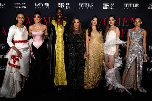 Cannes - Women In Cinema Gala L-R : Saudi actresses Adhwa Fahad, Aseel Omran, Kiara Advani, Ramata Toulaye-Sy, Jomana Al Rashid, Thai actress Sarocha Chankimha (known as Freen) and Egyptian actress Salma Abu-Deif attend the ?Women In Cinema? gala at hotel Eden Roc at Cap d?Antibes, as part of 77th edition of Cannes Film Festival, in Cannes, France, on May 18, 2024. Photo by Ammar Abd Rabbo ABACAPRESS.COM Antibes France Copyright: xAbdxRabboxAmmar ABACAx