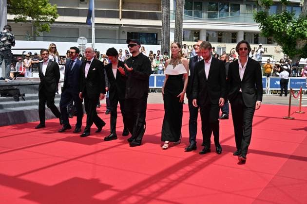 Cannes, France: Cannes, 77th Cannes Film Festival 2024, Red Carpet Limonov - The Ballad In the photo: Mario Gianani, Lorenzo Gangarossa, Tomas Arana, Ben Whishaw, Kirill Serebrennikov, Victoria Miroshnichenko, Andrey Burkovskiy, Ilya Stewart, Dimitri Rassam Cannes France  - ZUMAp169 20240519_zea_p169_871 Copyright: xManuelexMangiarottix