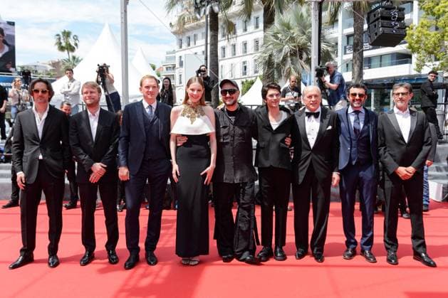 Cannes Limonov The Ballad Red Carpet NG Lorenzo Gangarossa, Andrey Burkovskiy, Victoria Miroshnichenko, Kirill Serebrennikov, Ben Whishaw, Tomas Arana and Ilya Stewart attending the ?Limonov The Ballad? Screening and Red Carpet at Palais Des Festivals in Cannes, France on May 19 2024 as part of the 77th Cannes Film Festival. Photo by Nicolas Genin ABACAPRESS.COM Cannes France  Copyright: xGeninxNicolas ABACAx