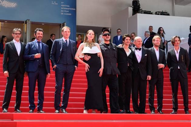 Cannes Limonov The Ballad Red Carpet NG Lorenzo Gangarossa, Andrey Burkovskiy, Victoria Miroshnichenko, Kirill Serebrennikov, Ben Whishaw, Tomas Arana and Ilya Stewart attending the ?Limonov The Ballad? Screening and Red Carpet at Palais Des Festivals in Cannes, France on May 19 2024 as part of the 77th Cannes Film Festival. Photo by Nicolas Genin ABACAPRESS.COM Cannes France  Copyright: xGeninxNicolas ABACAx