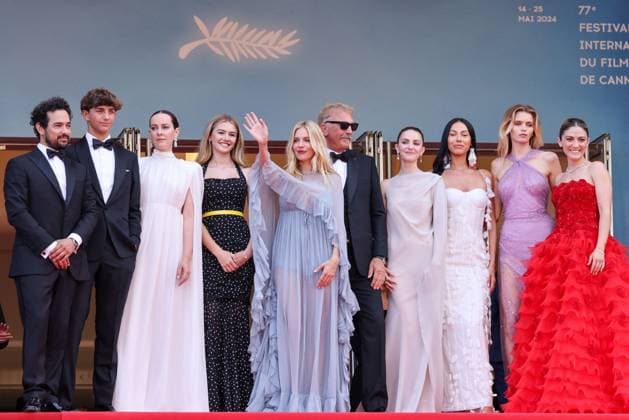 Cannes - Horizon: An American Saga Screening Alejandro Edda, Hayes Costner, Jena Malone, Georgia MacPhail, Sienna Miller, Kevin Costner, Ella Hunt, WasÃ Chief, Abbey Lee Kershaw, Isabelle Fuhrman and Luke Wilson attend the Horizon: An American Saga Red Carpet at the 77th annual Cannes Film Festival at Palais des Festivals on May 19, 2024 in Cannes, France. Photo by Shootpix ABACAPRESS.COM Cannes France  Copyright: xShootpix ABACAx