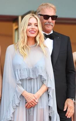 American actor director Kevin Costner and British actress Sienna Miller attend the premiere of Horizon: An American Saga at the 77th Cannes Film Festival in Cannes, France on Sunday, May 19, 2024.  CAN20240519190 RUNExHELLESTAD