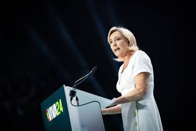 Bilder des Jahres 2024, News 05 Mai Marine Le Pen attends Europa Viva , political event hosted by Spanish right-wing party VOX in collaboration with different european and international political parties and movements at Palacio Vistalegre in Madrid, May 19, 2024. (2024051938)