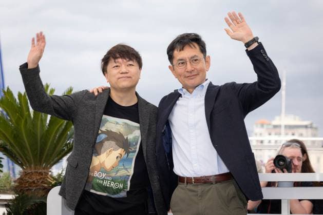 Cannes - Palme D Or Winner Studio Ghibli Photocall Kenichi Yoda and GorÅ Miyazaki attend a photocall for the Palme D Or Winner Studio Ghibli at the 77th annual Cannes Film Festival at Palais des Festivals on May 20, 2024 in Cannes, France. Photo by Shootpix ABACAPRESS.COM Cannes France  Copyright: xShootpix ABACAx