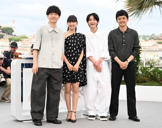 Japanese director Hiroshi, actress Kiara Nakanishi, actors Sosuke Ikematsu and Keitatsu Koshiyama attend the photo call for My Sunshine at the 77th Cannes Film Festival in Cannes, France on Monday May 20, 2024.  CAN20240520150 RUNExHELLESTAD