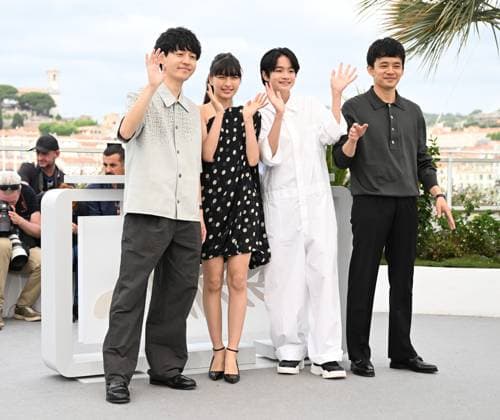 Japanese director Hiroshi, actress Kiara Nakanishi, actors Sosuke Ikematsu and Keitatsu Koshiyama attend the photo call for My Sunshine at the 77th Cannes Film Festival in Cannes, France on Monday May 20, 2024.  CAN20240520151 RUNExHELLESTAD