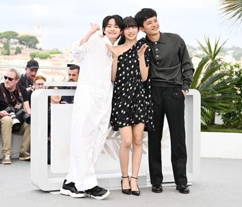 Japanese actress Kiara Nakanishi, actors Sosuke Ikematsu and Keitatsu Koshiyama attend the photo call for My Sunshine at the 77th Cannes Film Festival in Cannes, France on Monday May 20, 2024.  CAN20240520152 RUNExHELLESTAD