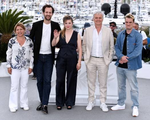Cannes, France: Cannes, 77th Cannes Film Festival 2024 Photocall film En Fanfare (The Marching Band) In the photo: Pierre Lottin, Emmanuel Courcol, Sarah Suco, Benjamin Lavernhe, Irene Muscari Cannes France  - ZUMAp169 20240520_zea_p169_581 Copyright: xAlbertoxTerenghix