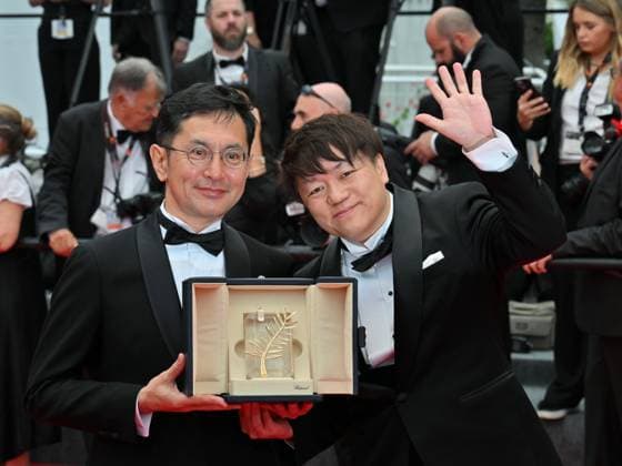 Cannes, France: Cannes, 77th Cannes Film Festival 2024, Seventh evening - red carpet Palma d Or Studio Ghibli - In the photo: Goro Miyazaki and Kenichi Yoda Cannes France  - ZUMAp169 20240520_zea_p169_672 Copyright: xManuelexMangiarottix