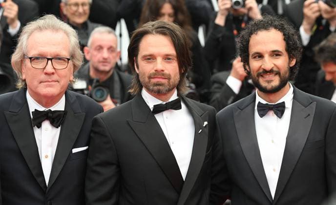 Iranian- Danish director Ali Abbasi, German actor Sebastian Stan and American actor Martin Donovan attend the premiere of The Apprentice at the 77th Cannes Film Festival in Cannes, France on Monday May 20, 2024.  CAN20240520163 RUNExHELLESTAD