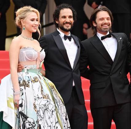 Iranian- Danish director Ali Abbasi, German actor Sebastian Stan and Bulgarian actress Maria Bakalova attend the premiere of The Apprentice at the 77th Cannes Film Festival in Cannes, France on Monday May 20, 2024.  CAN20240520160 RUNExHELLESTAD