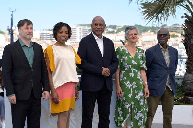 CANNES, FRANCE MAY 21 G D Alexei AGUI, composer, Laurence LASCARY, producer, Raoul PECK, director, producer, Alexandra STRAUSS, editor, Leslie MATLAISANE, Director d™Ernest Cole Trust, at the photocall for the film Ernest Cole, lost and found  screened in Seance Speciale at the 77th Cannes Film Festival at the Palais des Festivals on May 21, 2024 in Cannes, France CELEBRITES 77eme Festival de Cannes Photocall 21 05 2024 ValentinaClaret Panoramic