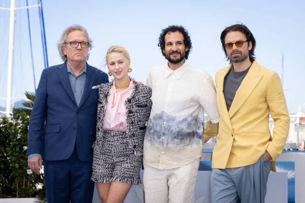 Cannes - The Apprentice Photocall Martin Donovan, Maria Bakalova, Ali Abbasi and Sebastian Stan attend The Apprentice Photocall at the 77th annual Cannes Film Festival at Palais des Festivals on May 21, 2024 in Cannes, France. Photo by Shootpix ABACAPRESS.COM Cannes France  Copyright: xShootpix ABACAx