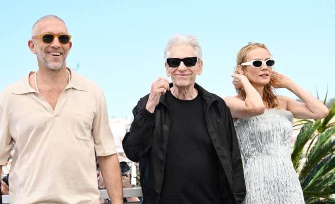 Canadian director David Cronenberg, French actor Vincent Cassel and German actress Diane Kruger attend the photo call for The Shrouds at the 77th Cannes Film Festival in Cannes, France on Tuesday May 21, 2024.  CAN2024052121 RUNExHELLESTAD