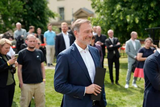 Federal Minister of Finance Lindner presents special postage stamp and 11 euro collectors coin Presentation of the special postage stamp and the 11 euro collectors coin UEFA European Football Championship 2024 with Federal Minister of Finance Christian Lindner at the Federal Ministry of Finance Berlin Berlin GER