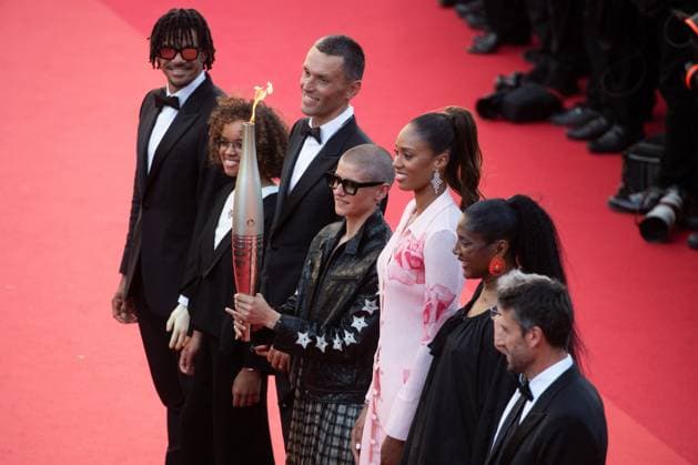 Cannes Marcello Mio Premiere Alexis Hanquinquant, Marie Patouillet, Arnaud Assoumani, Nelia Barbosa, Tony Estanguet, Iliana Rupert, Marie-Jose Perec, Thierry Rey and the Olympic Flame attending the Marcello Mio Premiere as part of the 77th Cannes International Film Festival in Cannes, France on May 20, 2024. Photo by Aurore Marechal ABACAPRESS.COM Cannes France  Copyright: xMarechalxAurore ABACAx