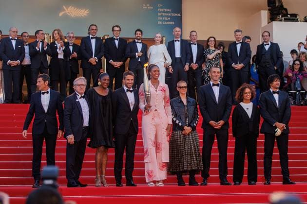 Festival de Cannes Premiere Marcello Mio David Lisnard, Thierry Rey, Marie Jose Perec, Tony Estanguet, Iliana Rupert, Marie Patouillet, Alexis Hanquinquant, Nelia Barbosa and Arnaud Assoumani at the premiere of Marcello Mio during the 77th Cannes International Film Festival at the Palais de Festival in Cannes on 21 05 2024 Copyright: xEventpressxKochanx