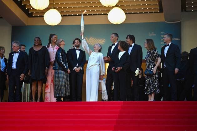 Cannes - Marcello Mio Screening Arnaud Assoumani, NÃ lia Barbosa, Alexis Hanquinquant, Marie Patouillet, Iliana Rupert, Marie JosÃ Perec, Thierry Rey and Tony Estanguet attend the Marcello Mio Red Carpet at the 77th annual Cannes Film Festival at Palais des Festivals on May 21, 2024 in Cannes, France. Photo by Franck Castel ABACAPRESS.COM Cannes France  Copyright: xCastelxFranck ABACAx