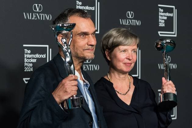 International Booker Prize 2024 Award Ceremony In London LONDON, UNITED KINGDOM - MAY 21, 2024: Winners of the International Booker Prize 2024 author Jenny Erpenbeck (R) and translator Michael Hofmann pose with the trophies during the award ceremony at Tate Modern in London, United Kingdom on May 21, 2024. The International Booker Prize is awarded annually for the finest single work of fiction from around the world which has been translated into English and published in the UK and Ireland. London Greater London United Kingdom  Copyright: xWIktorxSzymanowiczx originalFilename: szymanowicz-internat240521_np0LH.jpg