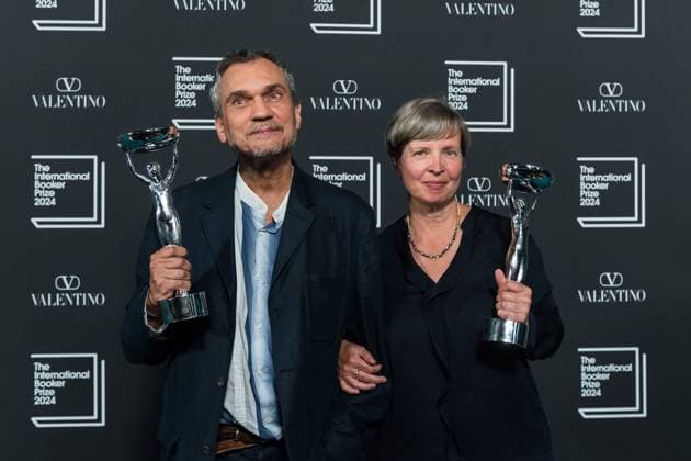 International Booker Prize 2024 Award Ceremony In London LONDON, UNITED KINGDOM - MAY 21, 2024: Winners of the International Booker Prize 2024 author Jenny Erpenbeck (R) and translator Michael Hofmann pose with the trophies during the award ceremony at Tate Modern in London, United Kingdom on May 21, 2024. The International Booker Prize is awarded annually for the finest single work of fiction from around the world which has been translated into English and published in the UK and Ireland. London Greater London United Kingdom  Copyright: xWIktorxSzymanowiczx originalFilename: szymanowicz-internat240521_npF7X.jpg