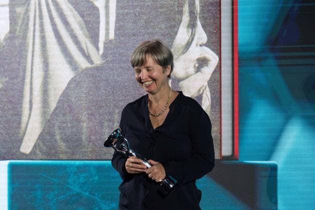 International Booker Prize 2024 Award Ceremony In London LONDON, UNITED KINGDOM - MAY 21, 2024: The winner of the International Booker Prize 2024 author Jenny Erpenbeck holds the trophy during the award ceremony at Tate Modern in London, United Kingdom on May 21, 2024. The International Booker Prize is awarded annually for the finest single work of fiction from around the world which has been translated into English and published in the UK and Ireland. London Greater London United Kingdom  Copyright: xWIktorxSzymanowiczx originalFilename: szymanowicz-internat240521_npuUm.jpg