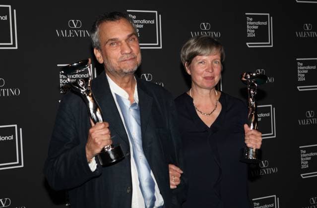 International Booker Prize 2024 London, UK. Jenny Erpenbeck (right) wins the International Booker Prize 2024 for her book Kairos. The German born author is seen here with her English language translator Michael Hofmann. Tate Modern. 21st May 2024. LMK11-S220524-001 Steve Bealing Landmark Media WWW.LMKMEDIA.COM 