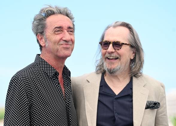 British actor Gary Oldman and Italian director Paolo Sorrentino attend the photo call for Parthenope at the 77th Cannes Film Festival in Cannes, France on Wednesday, May 22, 2024.  CAN20240522101 RUNExHELLESTAD