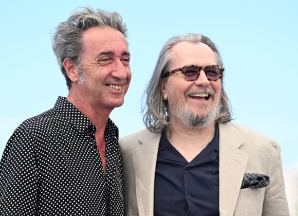 British actor Gary Oldman and Italian director Paolo Sorrentino attend the photo call for Parthenope at the 77th Cannes Film Festival in Cannes, France on Wednesday, May 22, 2024.  CAN20240522102 RUNExHELLESTAD