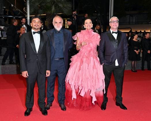Cannes, 77th Cannes Film Festival 2024, red carpet film Motel Destino Cannes, 77th Cannes Film Festival 2024, red carpet film Motel Destino In the photo: Fabio Assuncao, Nataly Rocha, Karim AÃ¯nouz, Iago Xavier Cannes France  Copyright: xIPA ABACAx