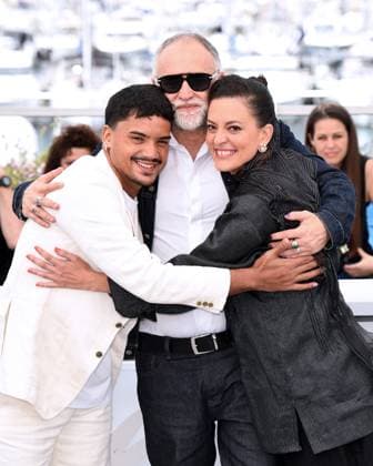 Cannes, 77th Cannes Film Festival 2024 Photocall Motel Destino In the photo: Iago Xavier, Karim AÃ¯nouz, Nataly Rocha  Copyright: xAlbertoxTerenghix xipa-agency.nex xPoolxPhotoxEventsx03x IPA_Agency_IPA46435199