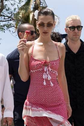 Cannes - Bella Hadid At The Martinez Bella Hadid enjoys an ice-cream at the Hotel Martinez during the 77th Cannes Film Festival on May 23, 2024 in Cannes, France. Photo by Marco Piovanotto ABACAPRESS.COM Cannes France  Copyright: xPiovanottoxMarco ABACAx